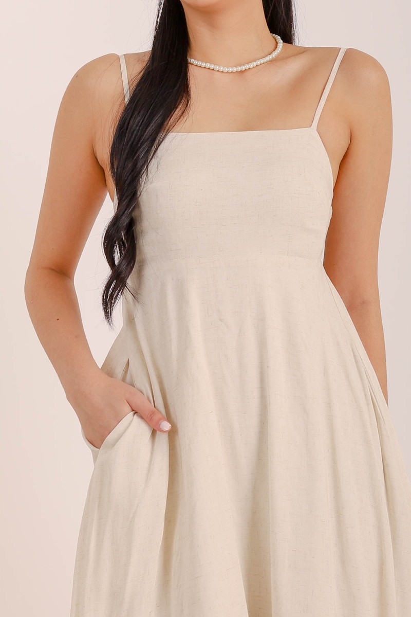 Nori Empire Waist Hem Maxi Dress in Cream