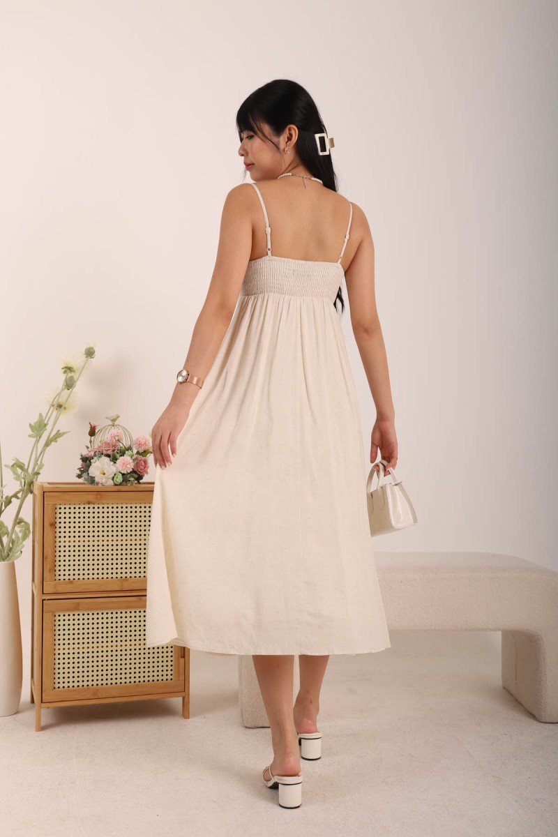 Nori Empire Waist Hem Maxi Dress in Cream