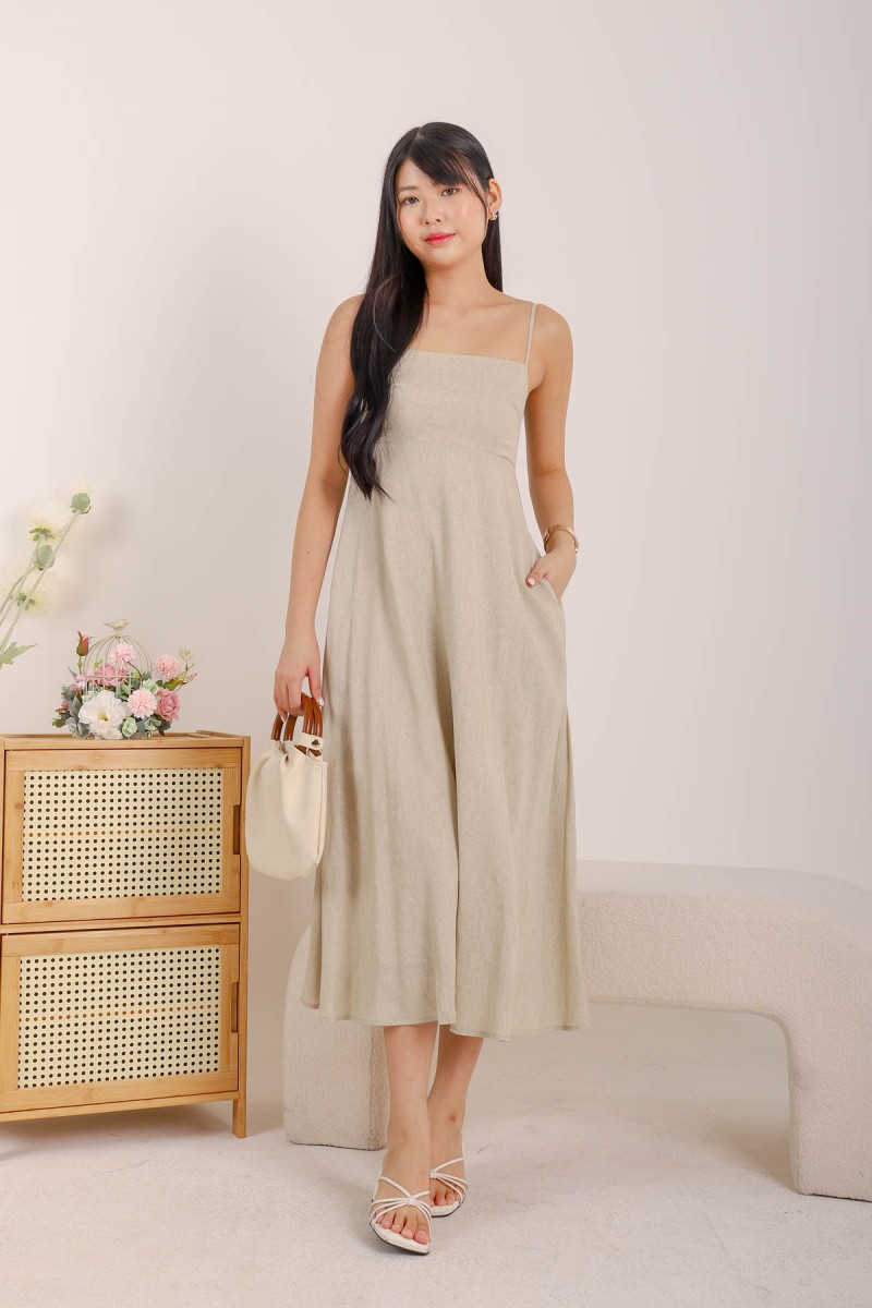 Nori Empire Waist Hem Maxi Dress in Stone