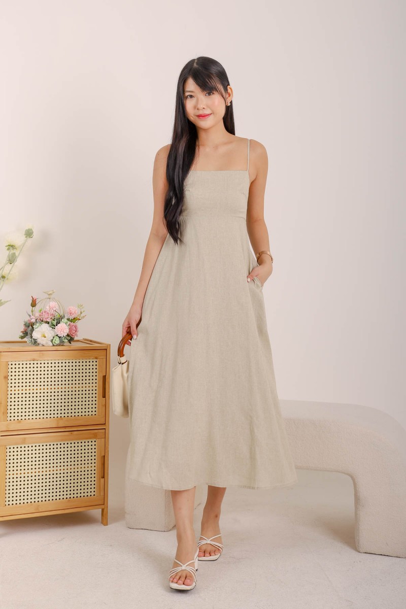 Nori Empire Waist Hem Maxi Dress in Stone