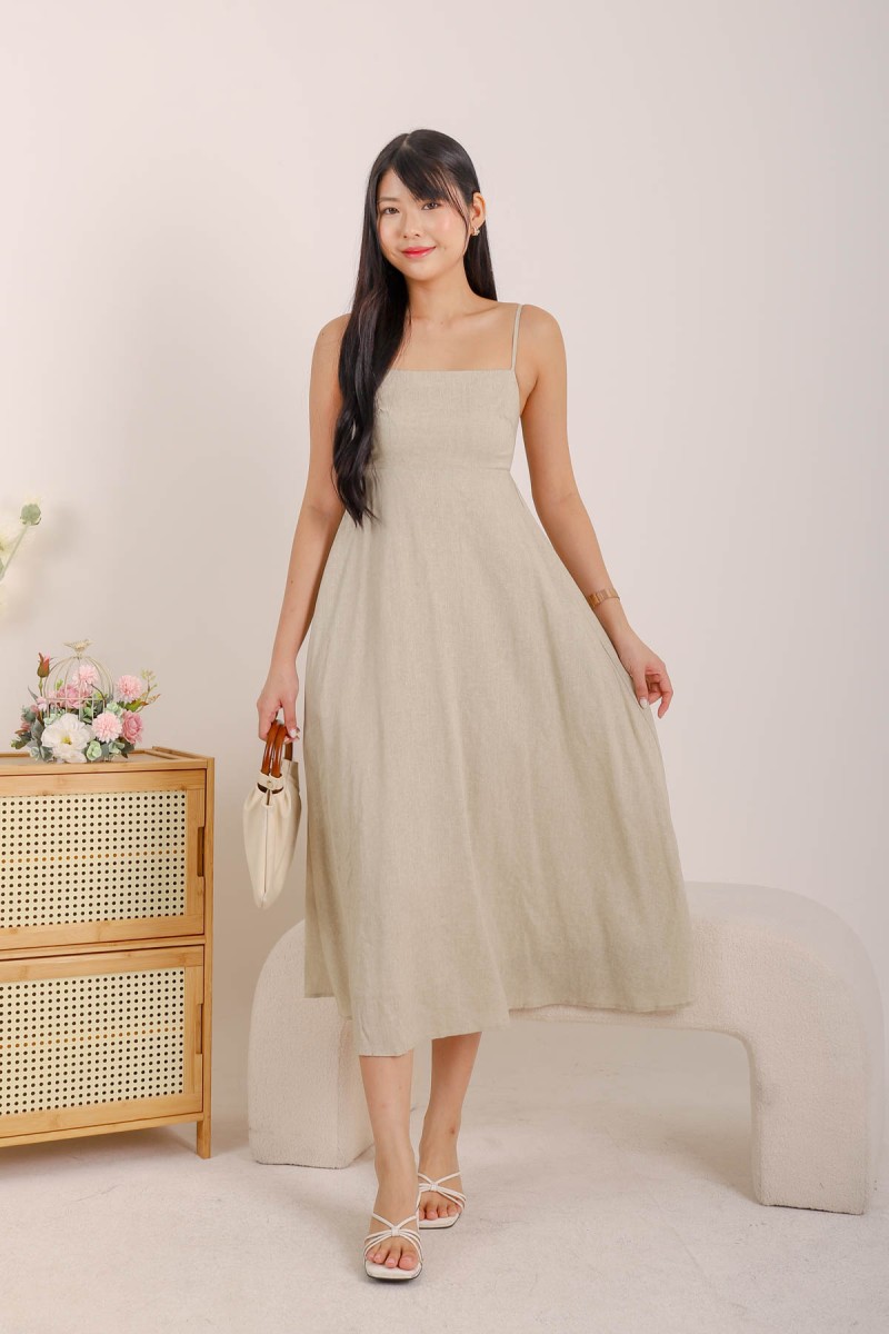 Nori Empire Waist Hem Maxi Dress in Stone