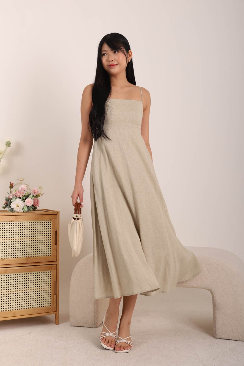 Nori Empire Waist Hem Maxi Dress in Stone