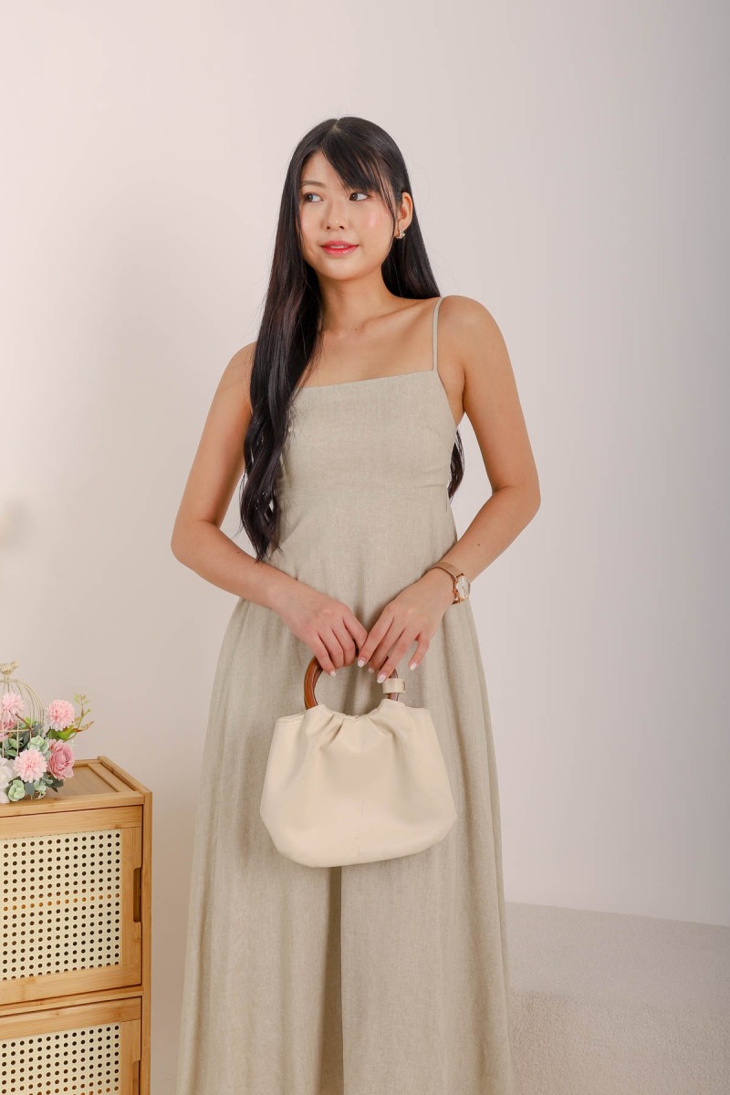 Nori Empire Waist Hem Maxi Dress in Stone