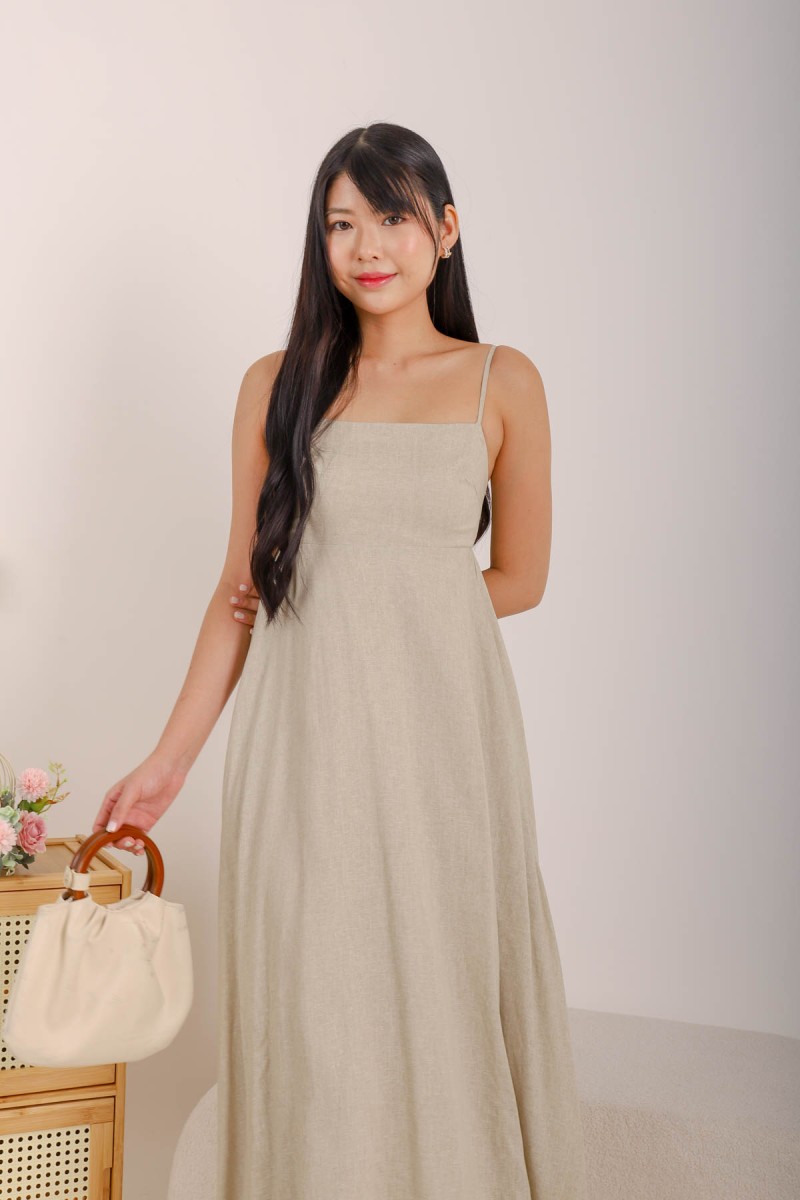 Nori Empire Waist Hem Maxi Dress in Stone