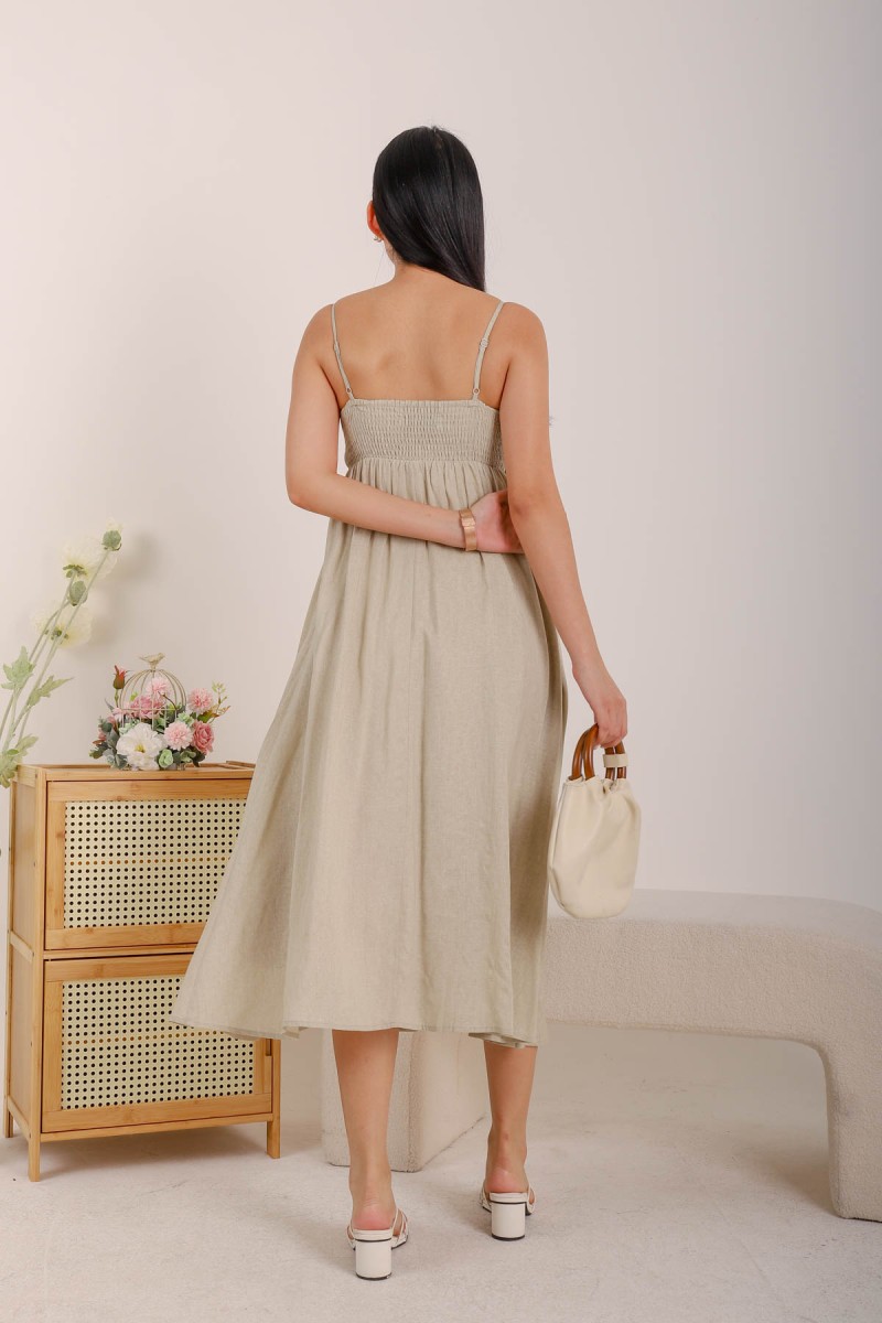 Nori Empire Waist Hem Maxi Dress in Stone