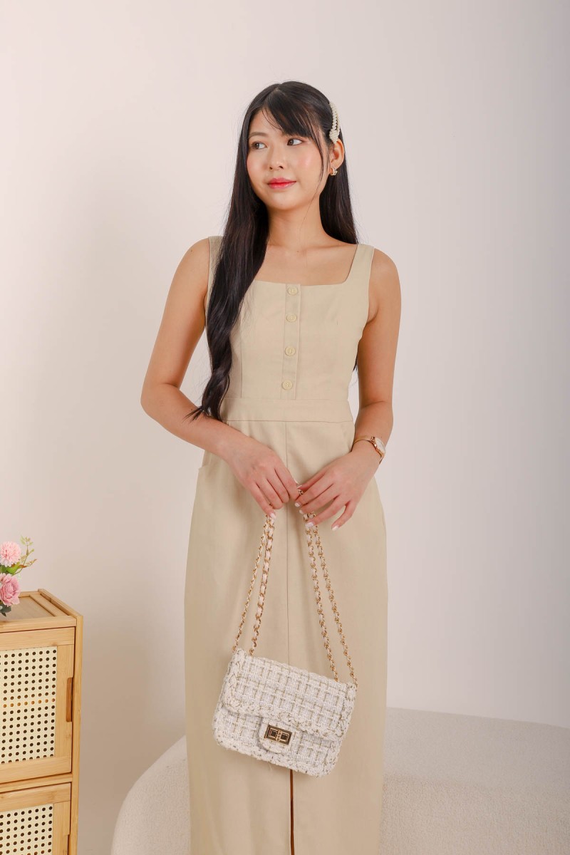 *Xpress-BO* Solace Button Down Maxi Dress in Cream