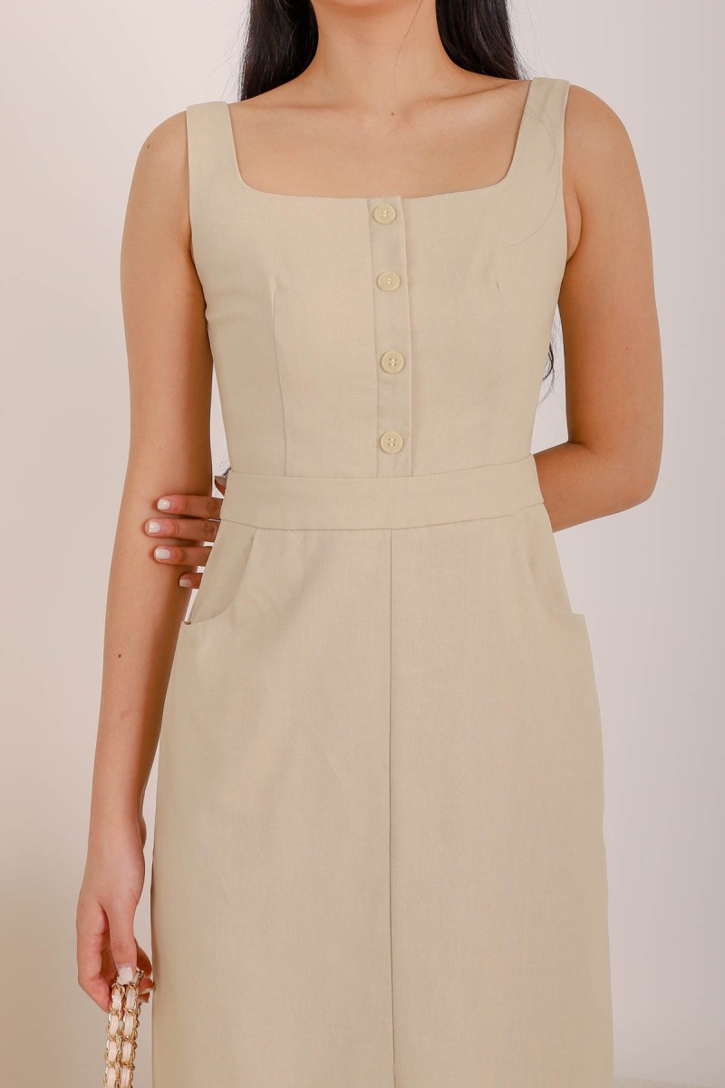 *Xpress-BO* Solace Button Down Maxi Dress in Cream