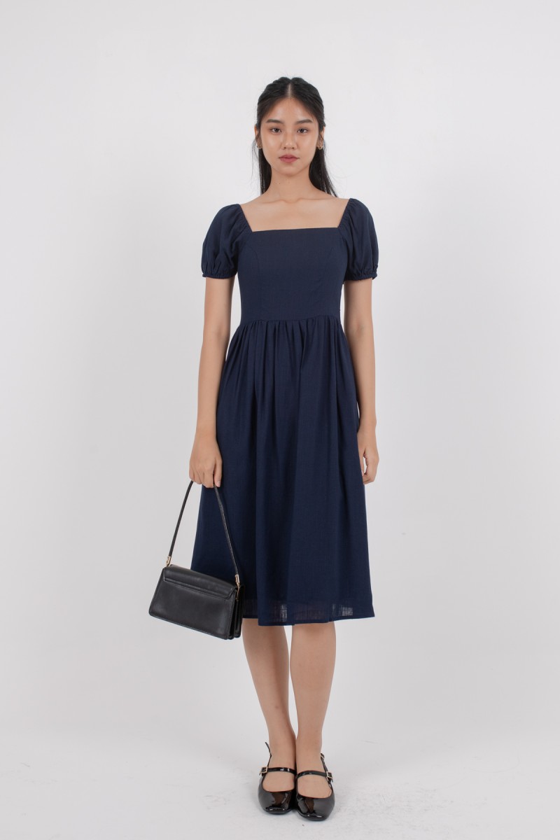 Nia Puffed Sleeve Maxi Dress in Navy