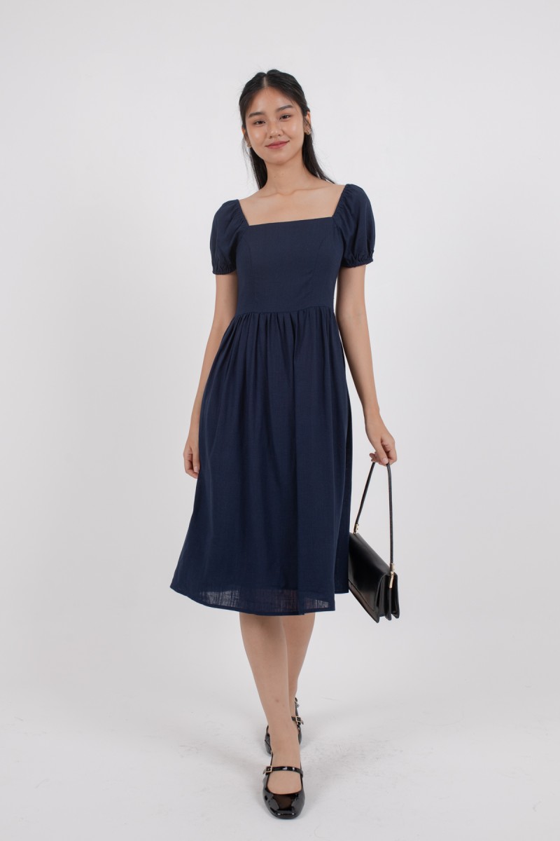 Nia Puffed Sleeve Maxi Dress in Navy