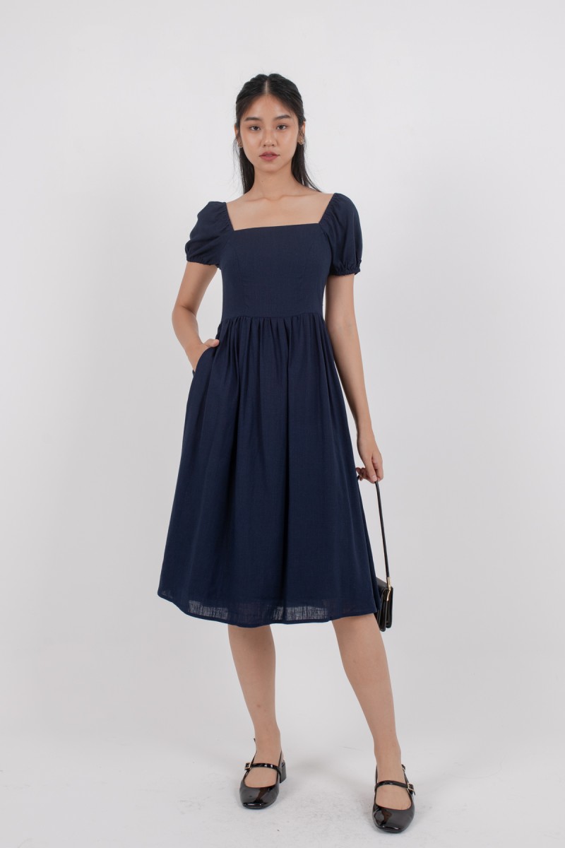 Nia Puffed Sleeve Maxi Dress in Navy