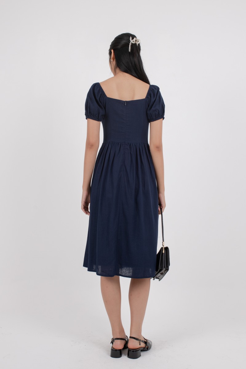 Nia Puffed Sleeve Maxi Dress in Navy