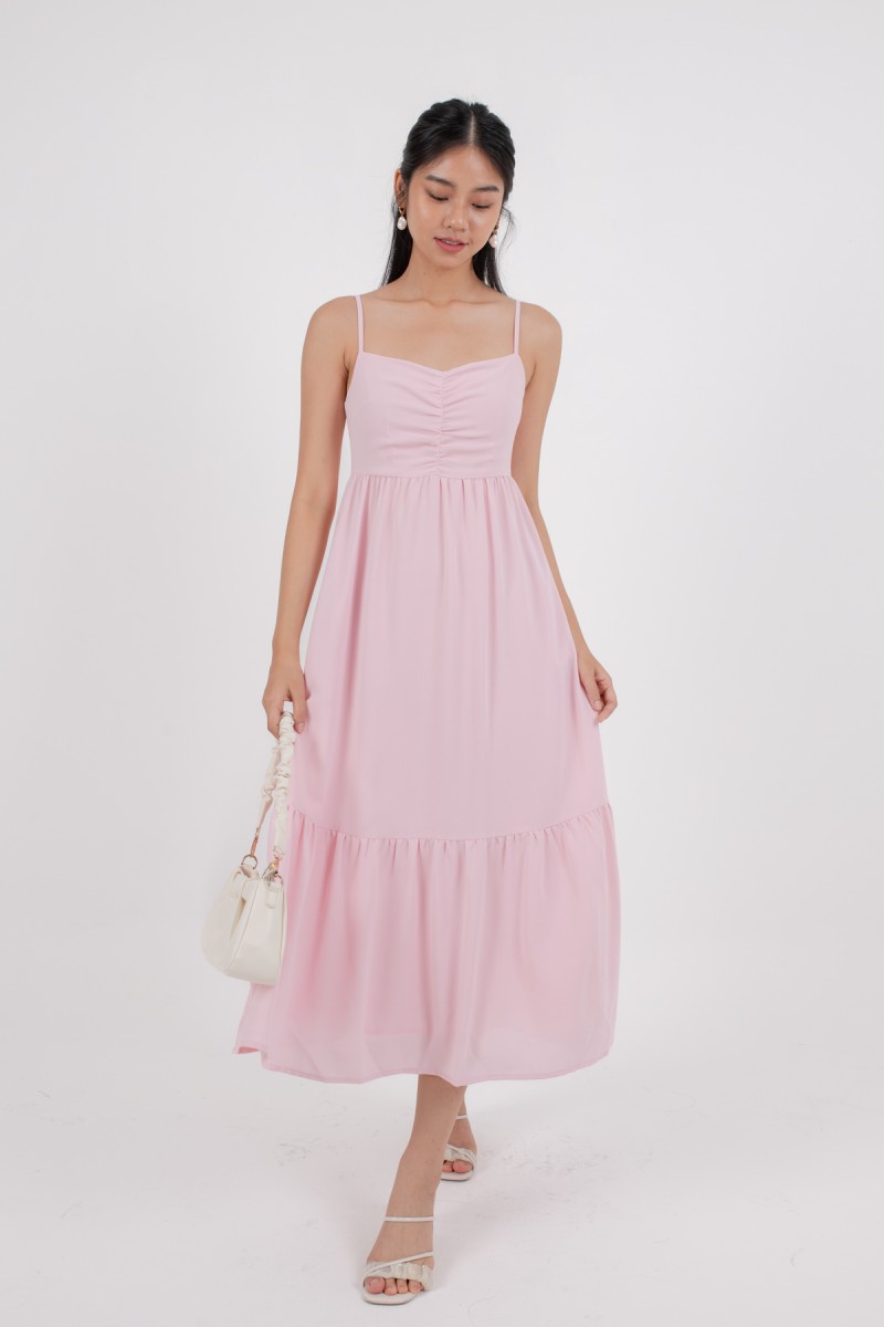 Mishti Empire Tiered Maxi Dress in Pink