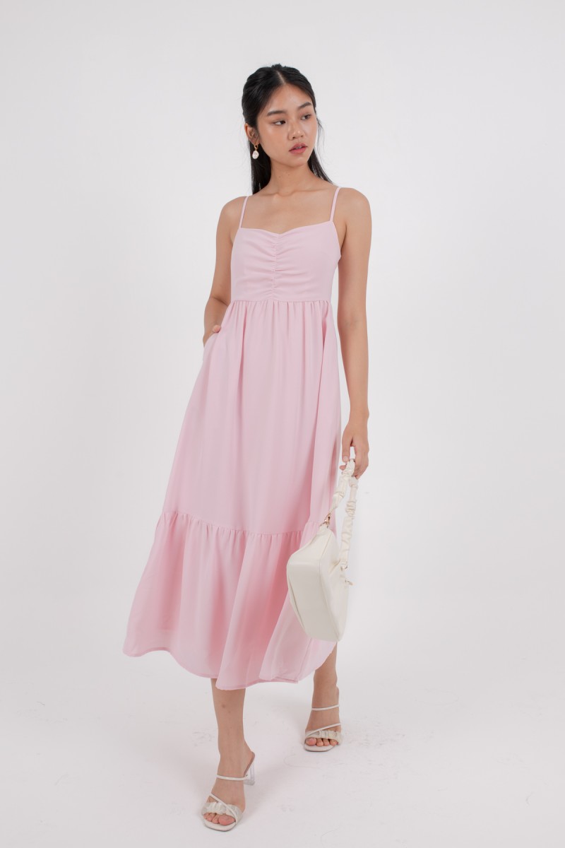 Mishti Empire Tiered Maxi Dress in Pink