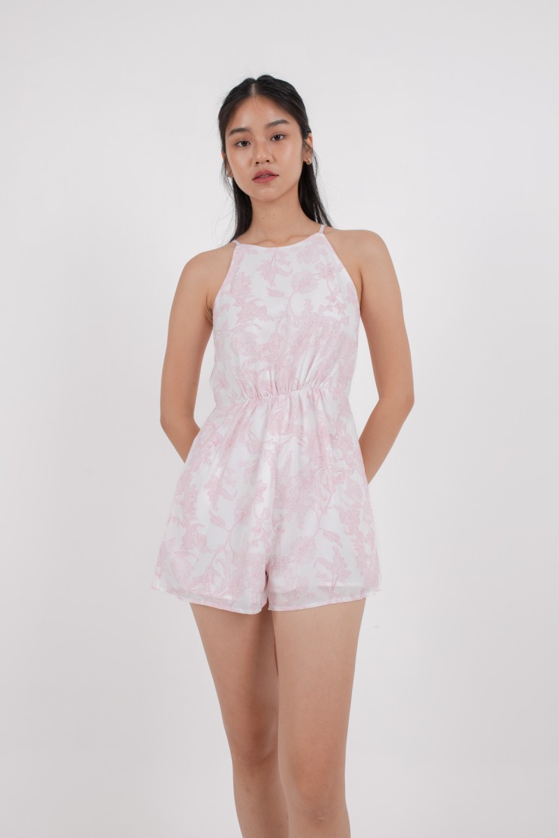 Liza Floral All Over Romper in Pink