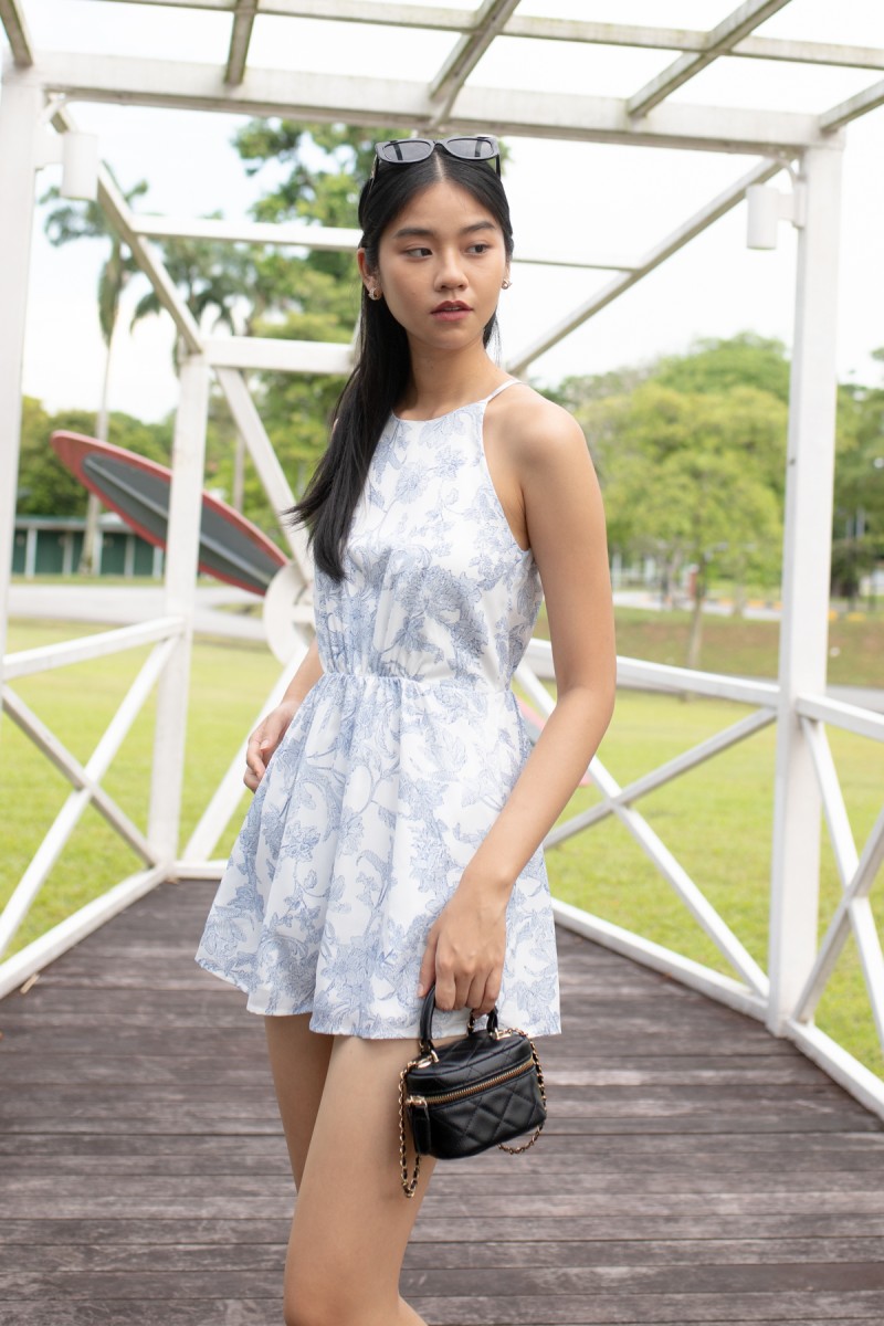 Liza Floral All Over Romper in Blue