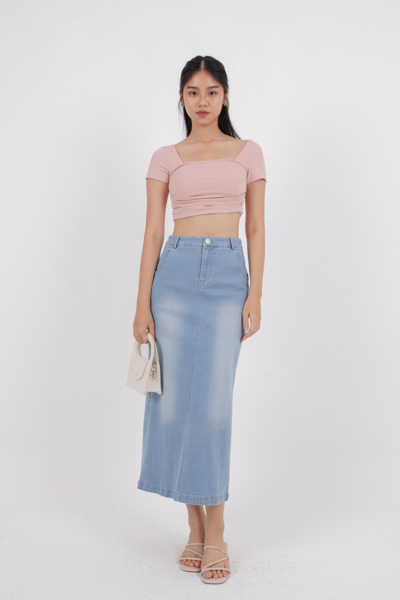 RESTOCK: Attitude Denim Maxi Skirt in Light Denim