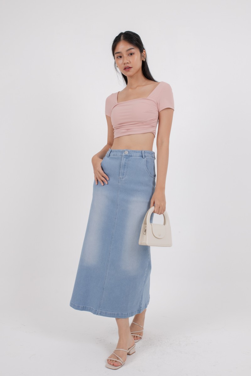 RESTOCK: Attitude Denim Maxi Skirt in Light Denim