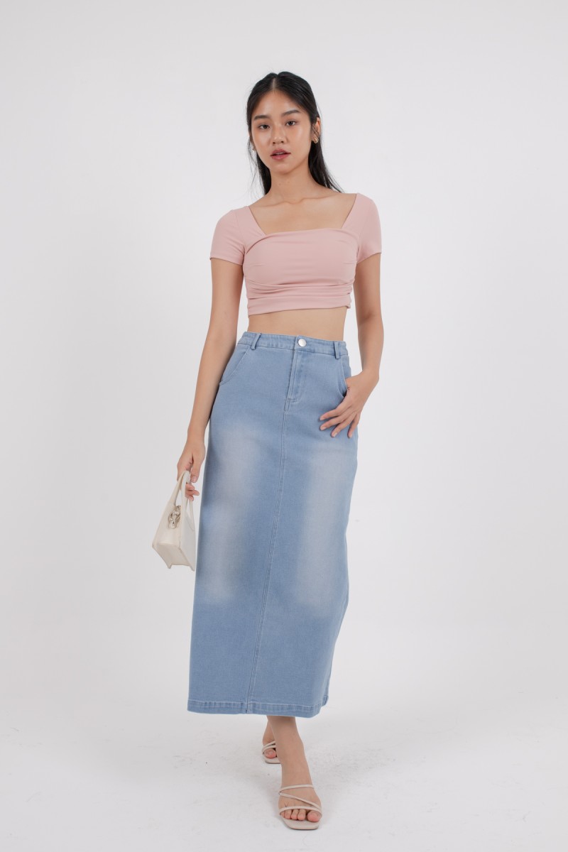 RESTOCK: Attitude Denim Maxi Skirt in Light Denim