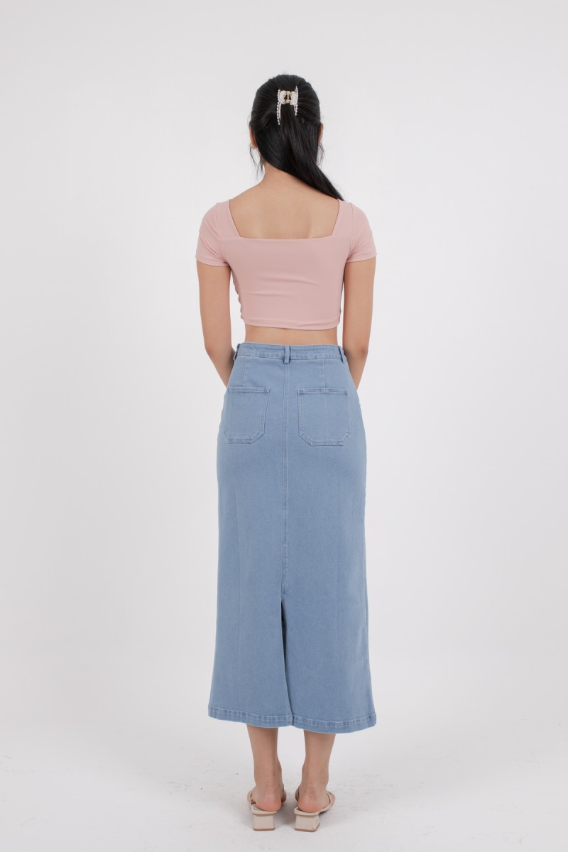 RESTOCK: Attitude Denim Maxi Skirt in Light Denim