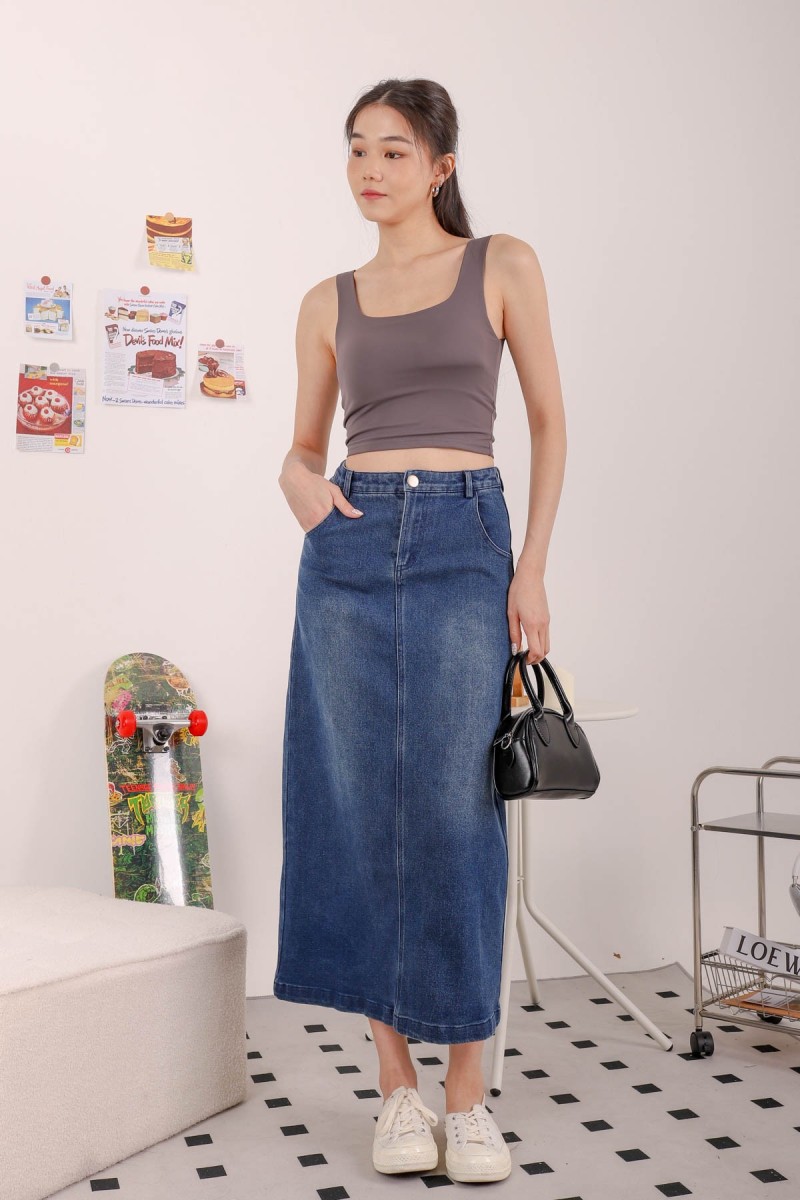 RESTOCK: Attitude Denim Maxi Skirt in Dark Denim