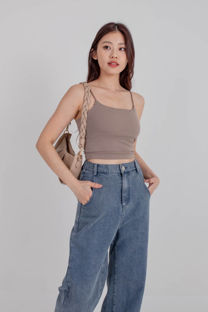 RESTOCK8: Niko Padded Basic Top in Dark Taupe