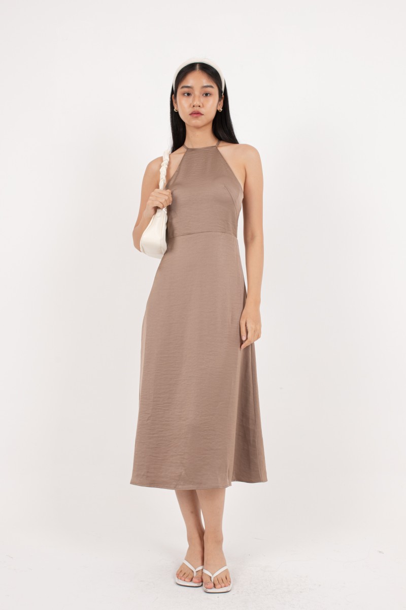 Cici Cross Back Padded Dress in Mocha