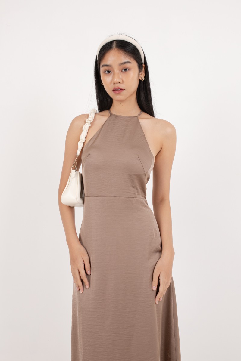 Cici Cross Back Padded Dress in Mocha