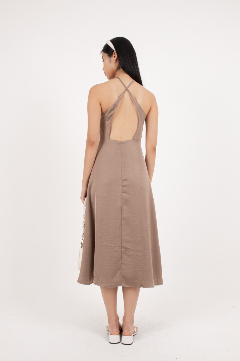 Cici Cross Back Padded Dress in Mocha