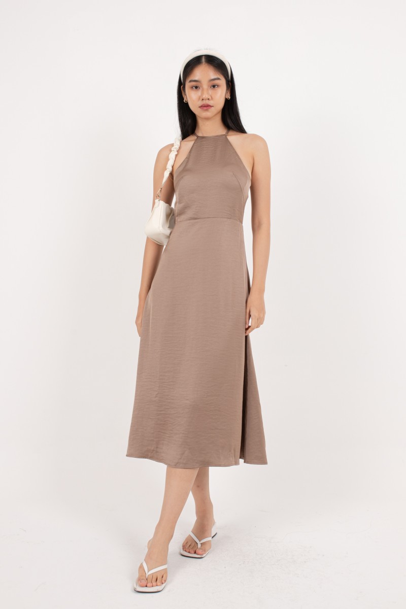 Cici Cross Back Padded Dress in Mocha