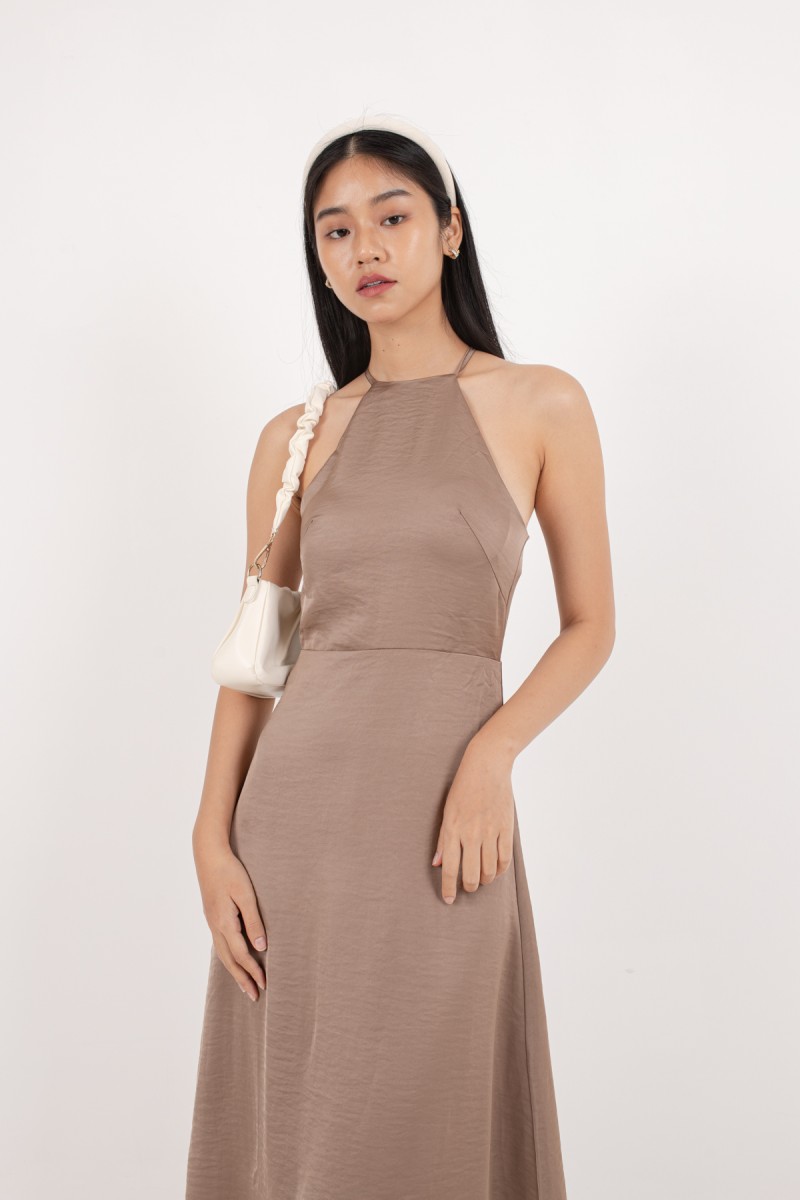 Cici Cross Back Padded Dress in Mocha