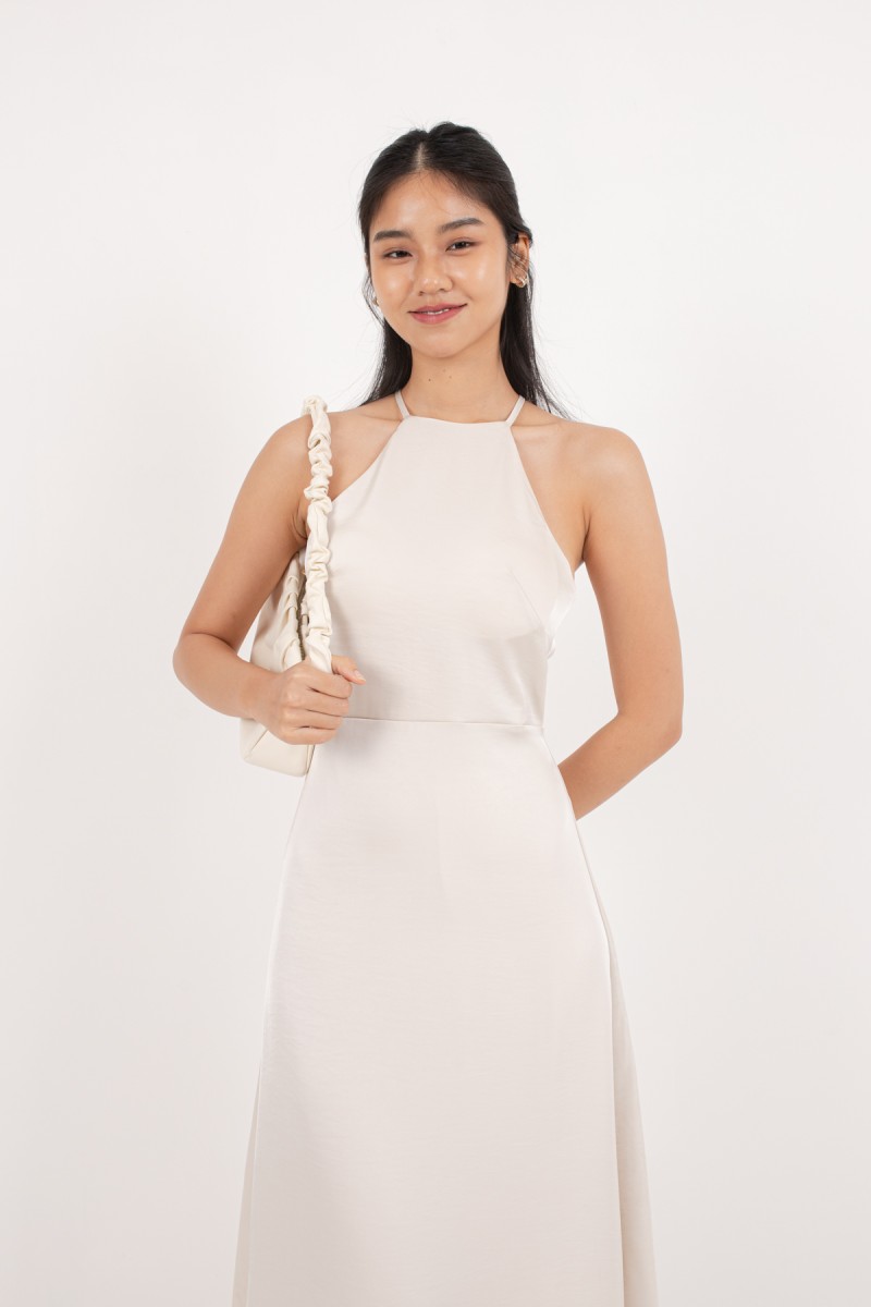 Cici Cross Back Padded Dress in Champagne