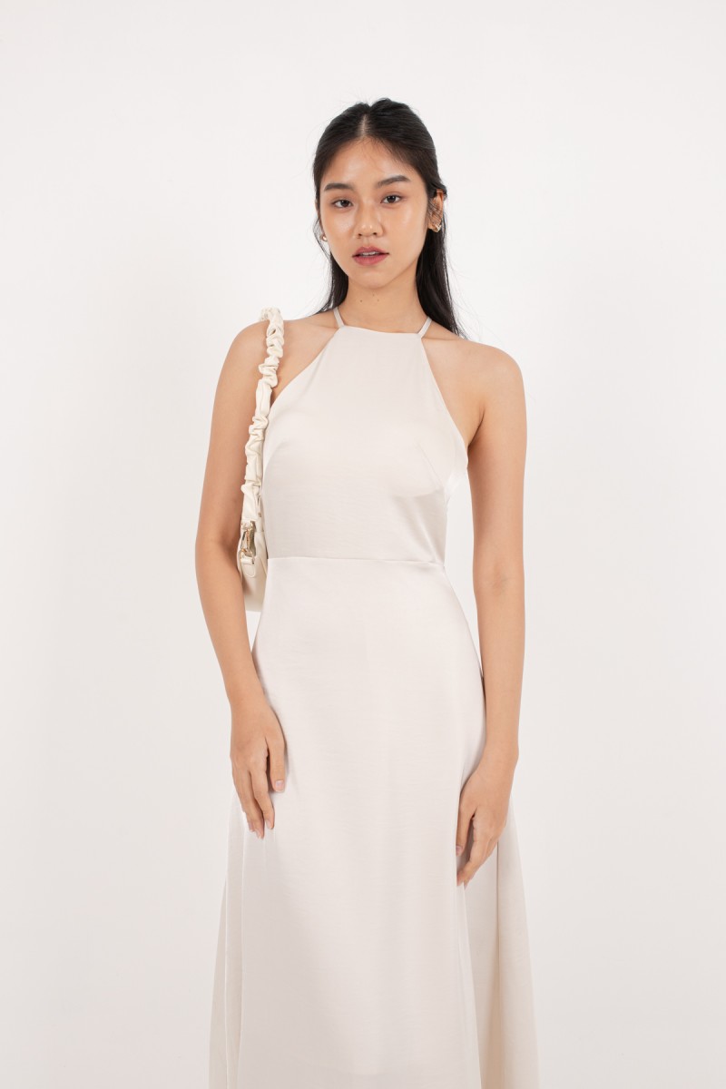 Cici Cross Back Padded Dress in Champagne