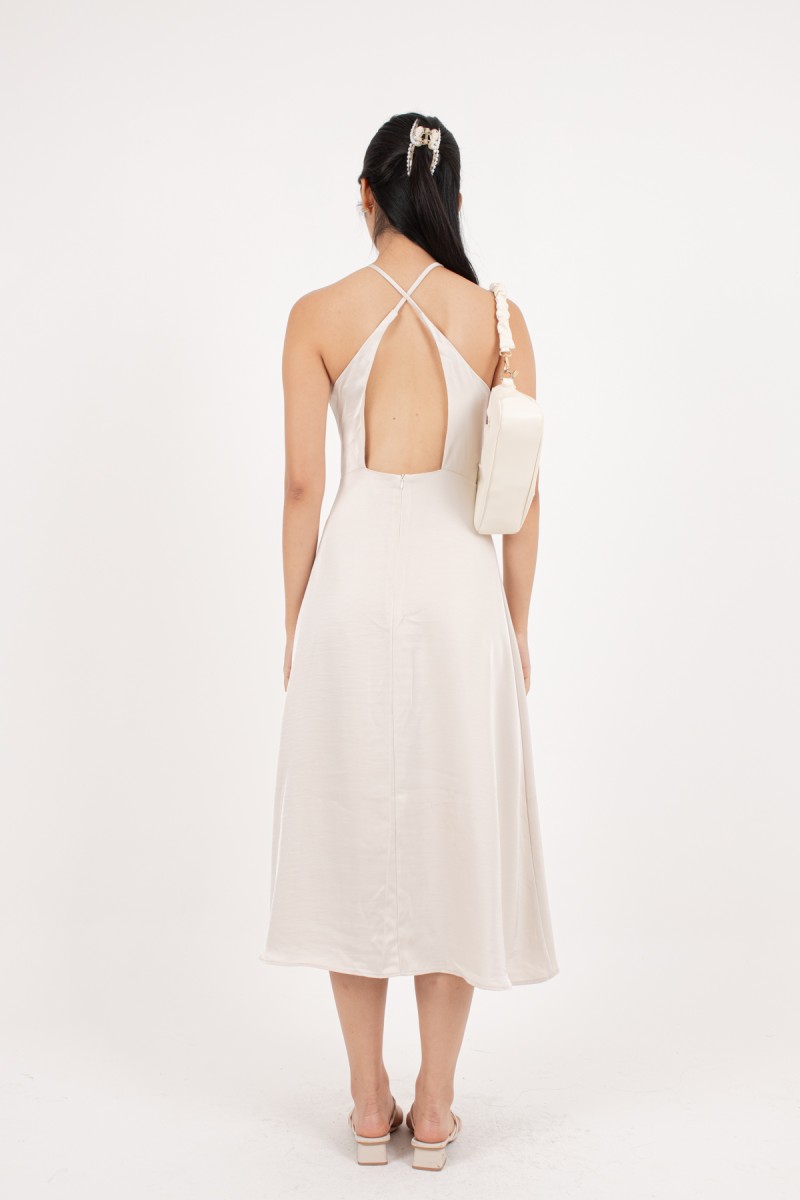 Cici Cross Back Padded Dress in Champagne