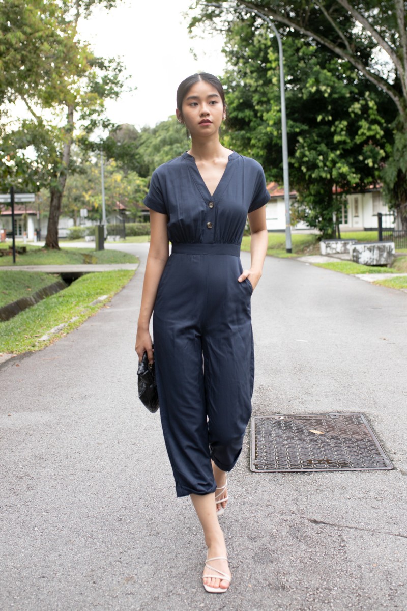 Masie Button Jumpsuit in Navy