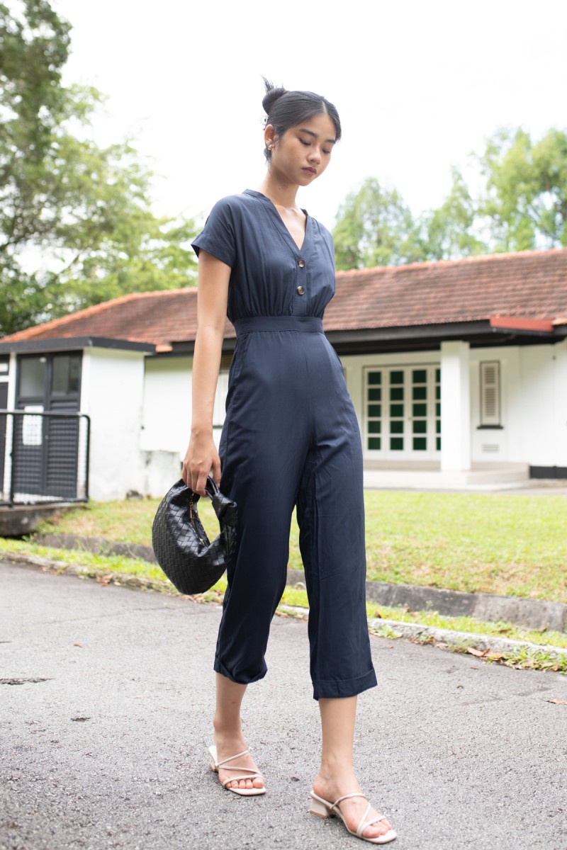 Masie Button Jumpsuit in Navy