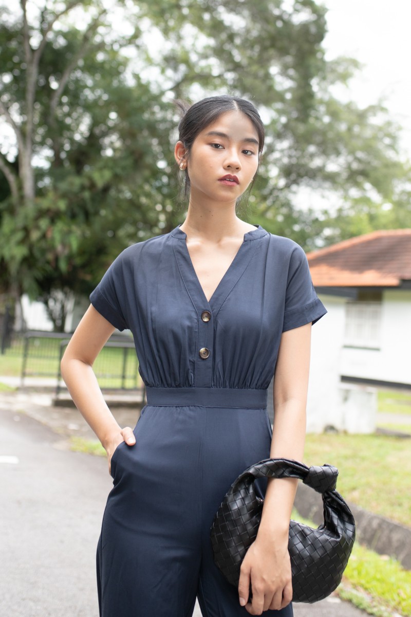 Masie Button Jumpsuit in Navy