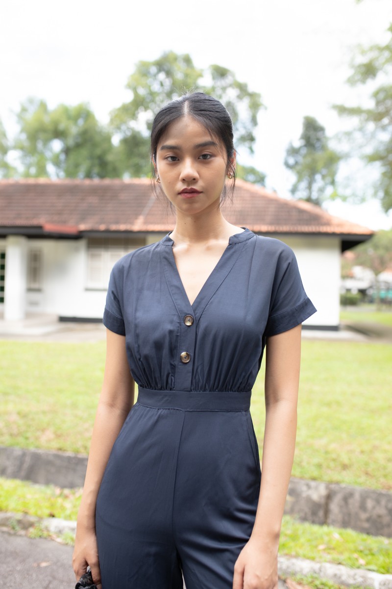 Masie Button Jumpsuit in Navy