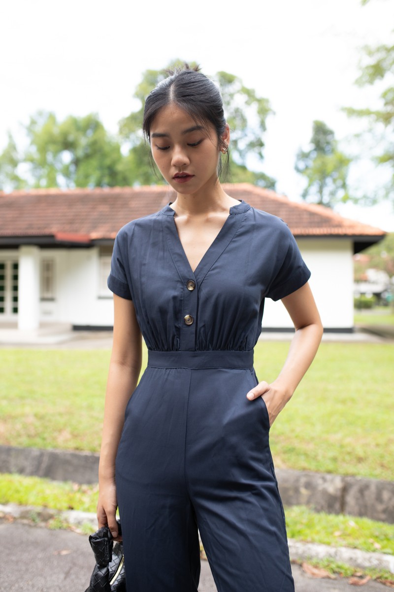 Masie Button Jumpsuit in Navy