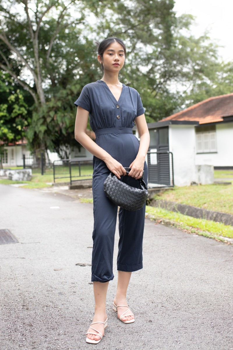 Masie Button Jumpsuit in Navy