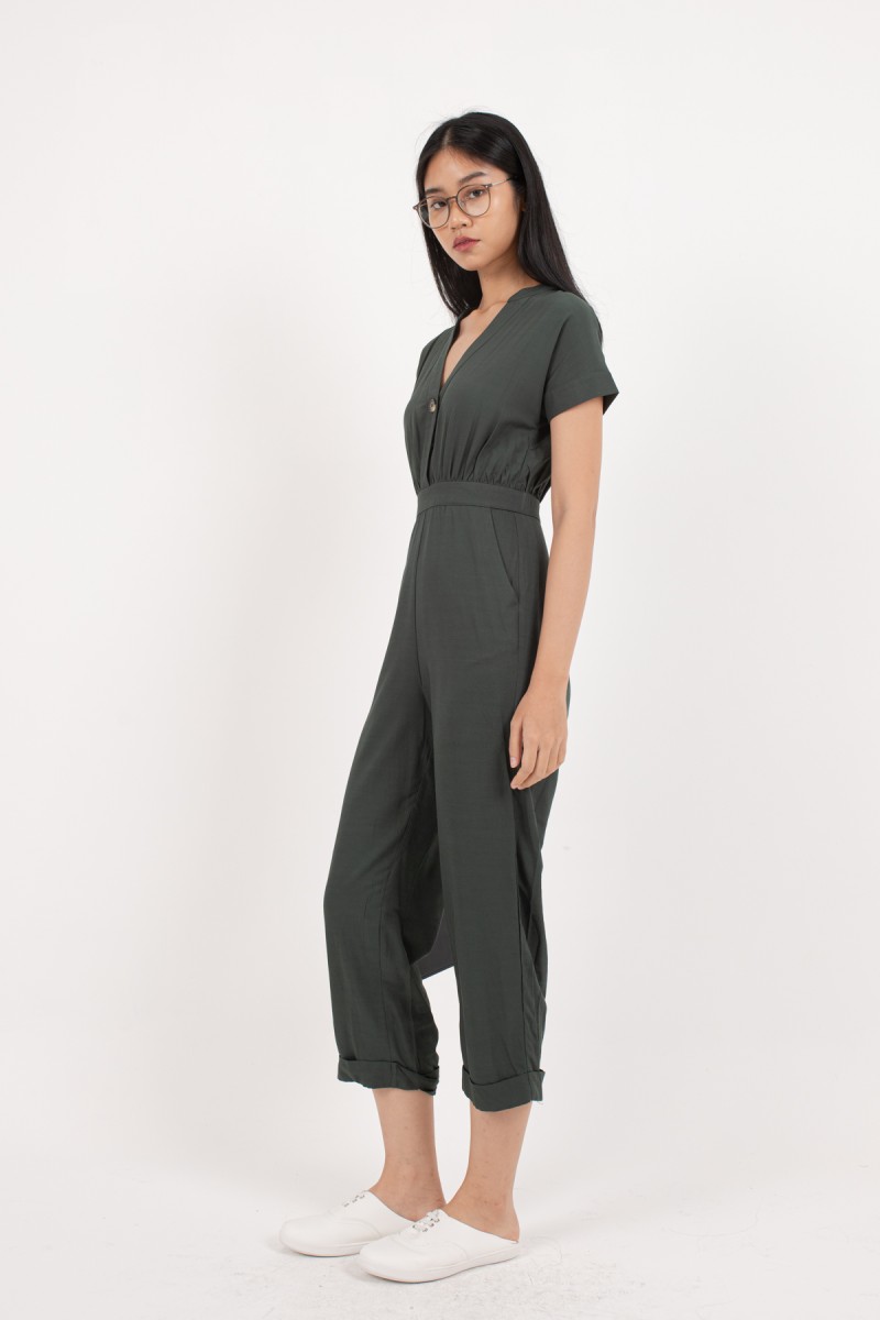 Masie Button Jumpsuit in Forest Green