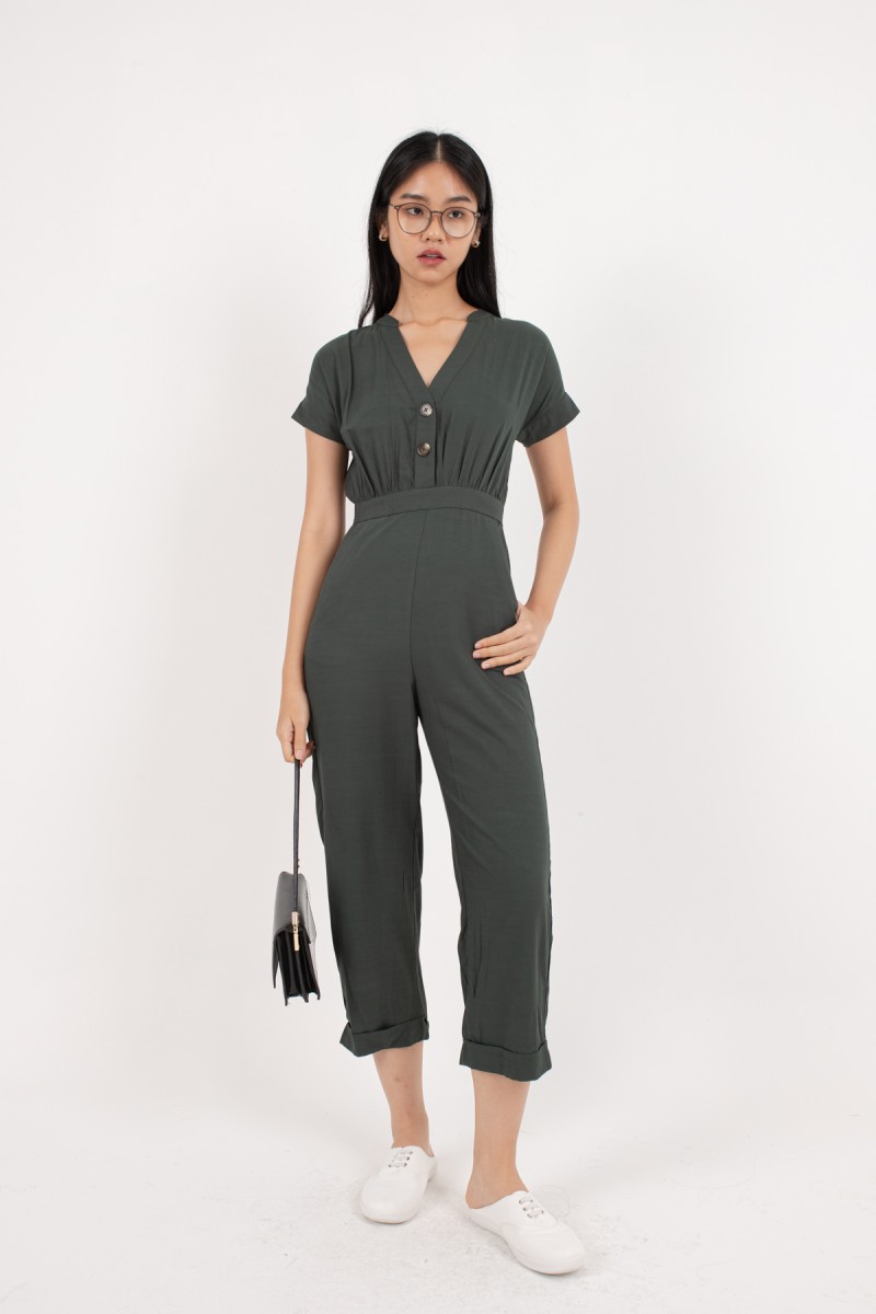 Masie Button Jumpsuit in Forest Green