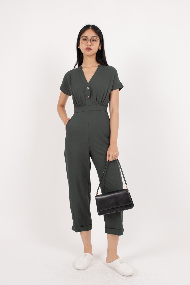 Masie Button Jumpsuit in Forest Green