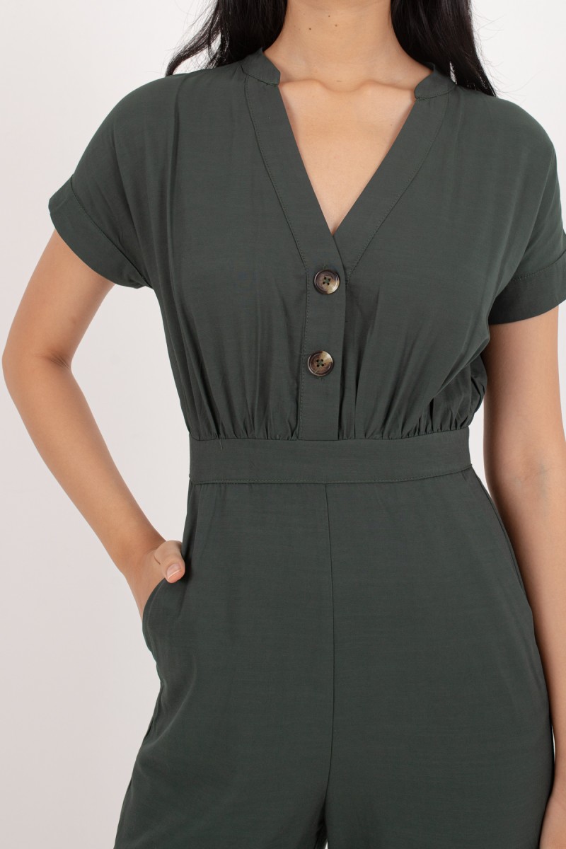 Masie Button Jumpsuit in Forest Green