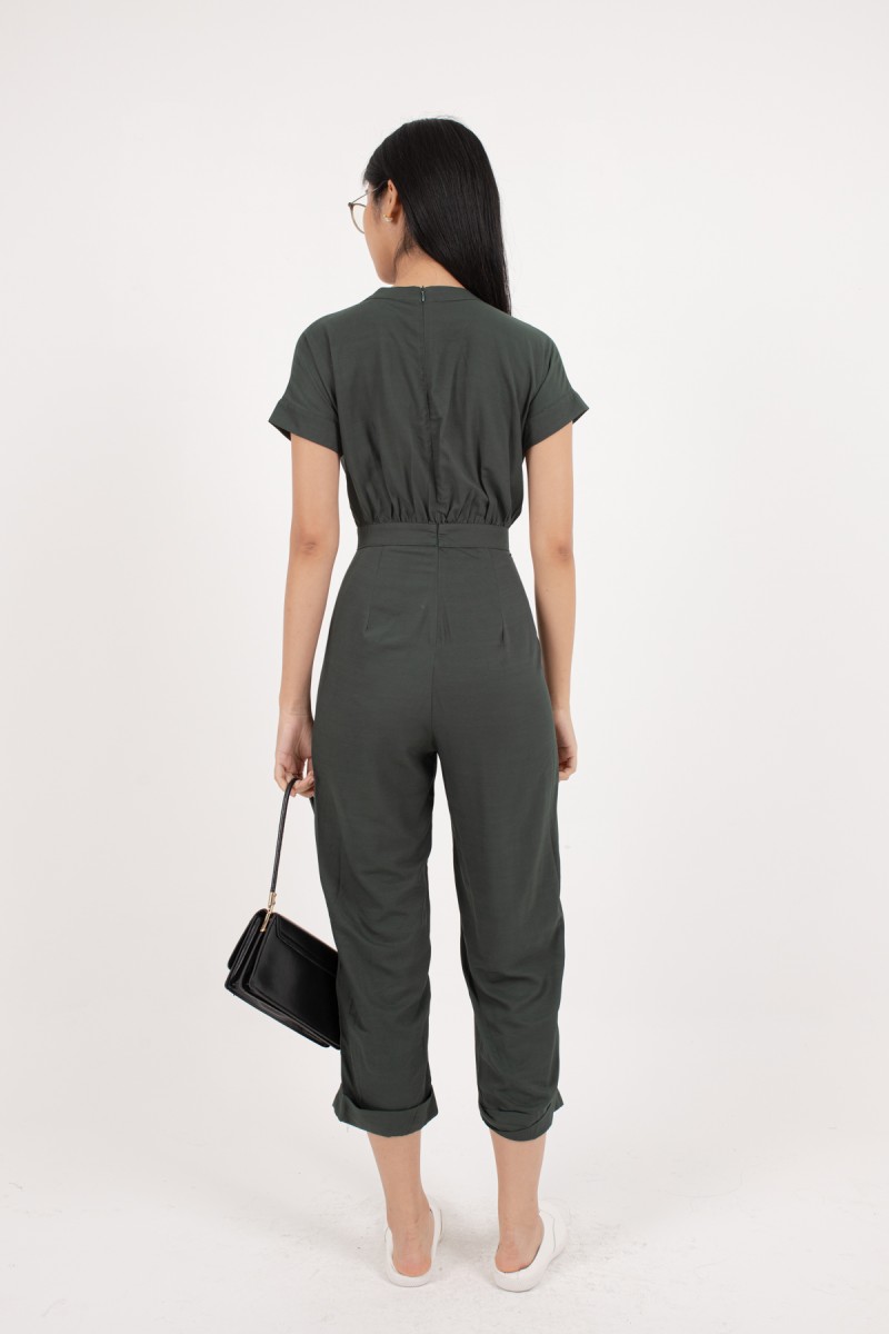 Masie Button Jumpsuit in Forest Green