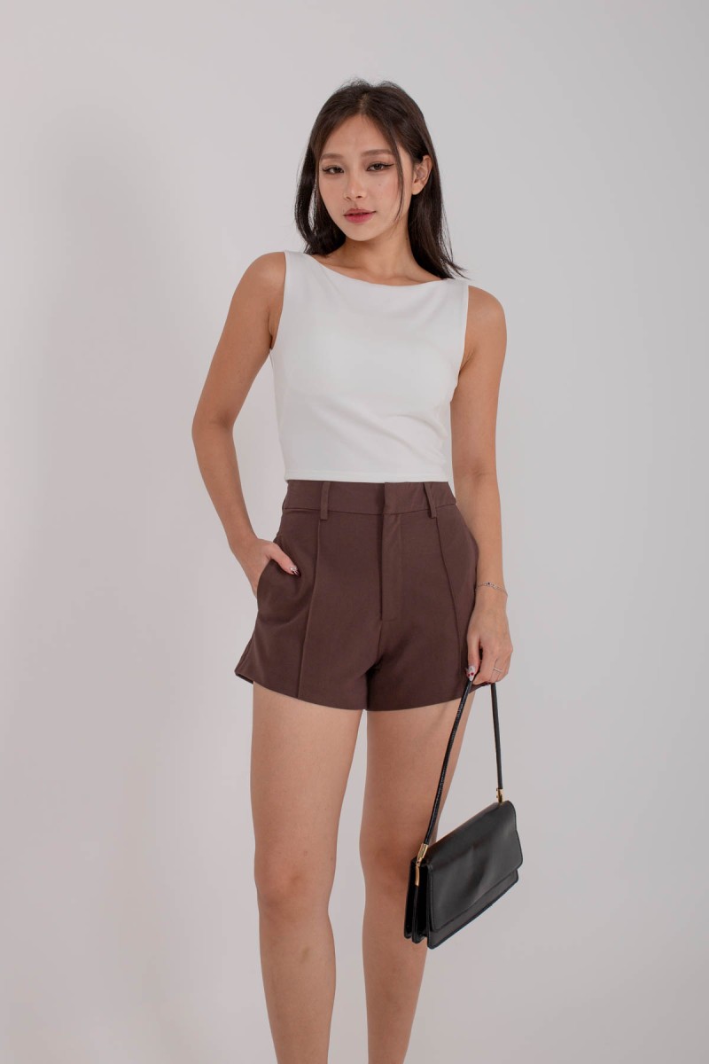 RESTOCK7: Paddle Padded Boat-Neck Top in White
