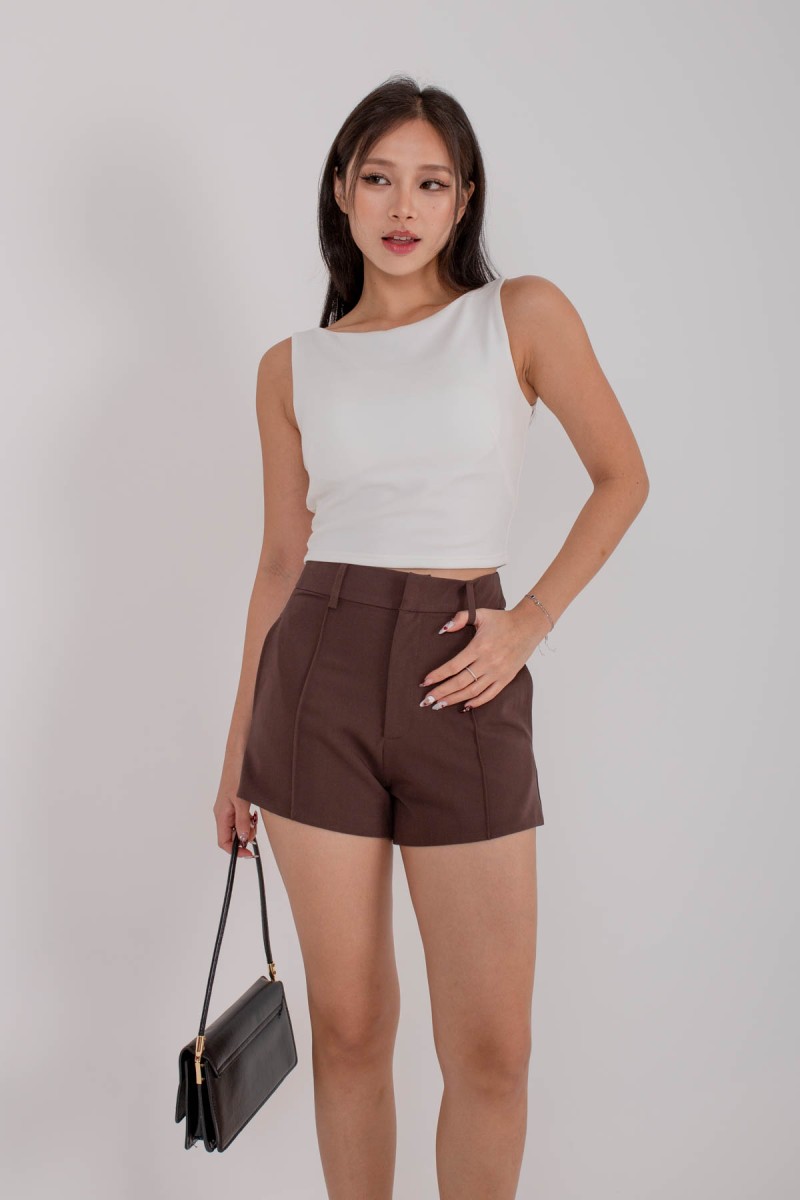 RESTOCK7: Paddle Padded Boat-Neck Top in White