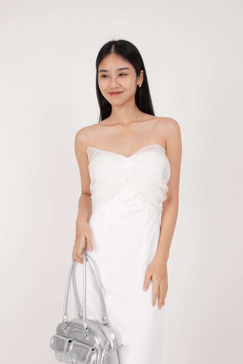 Jeomi Tulle Tube Dress in White