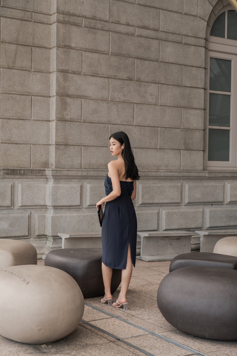 Jeomi Tulle Tube Dress in Navy