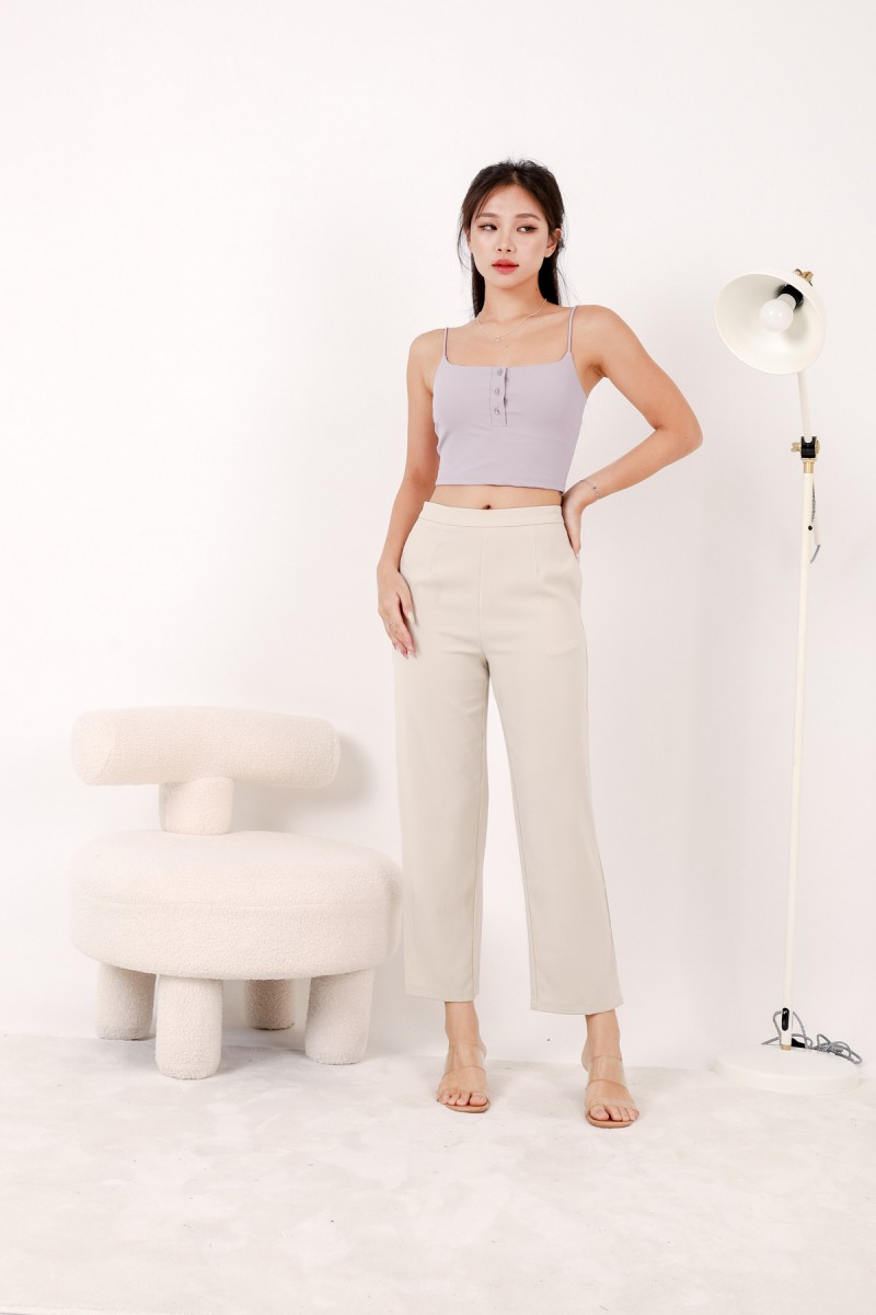 RESTOCK: Line Padded Button Crop Top in Lilac