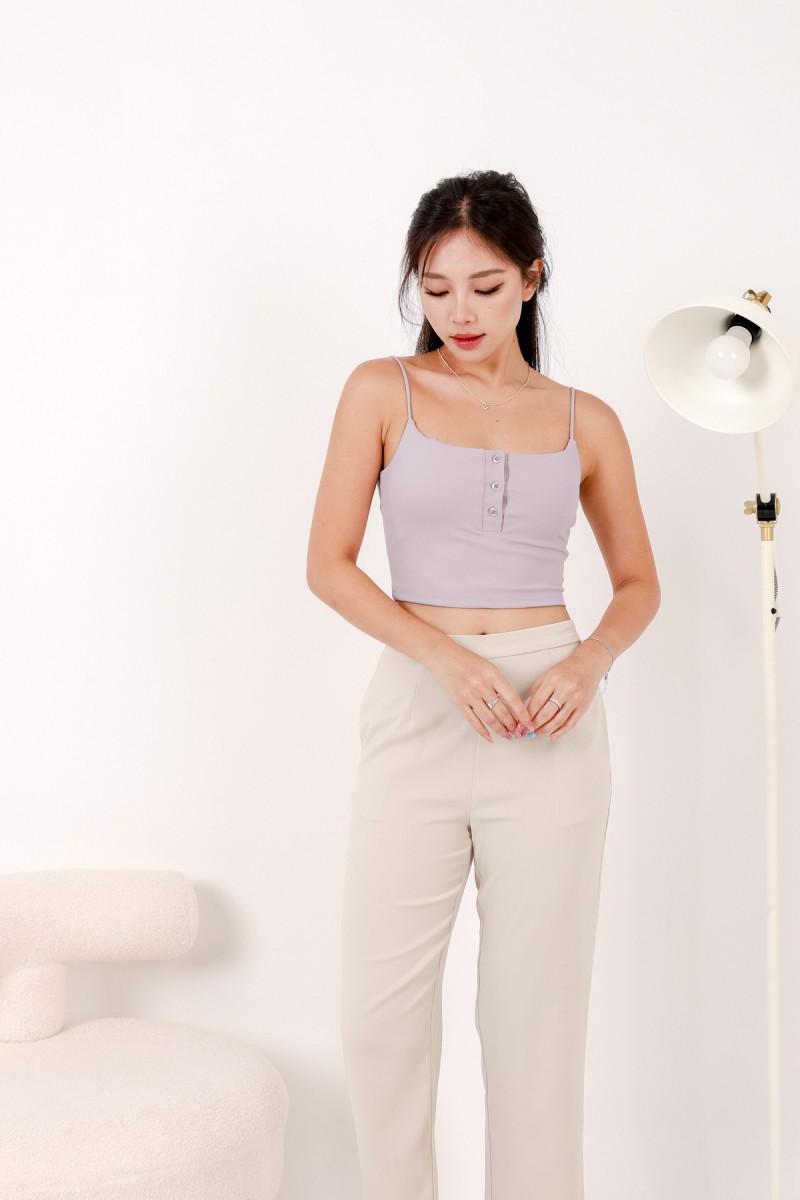 RESTOCK: Line Padded Button Crop Top in Lilac